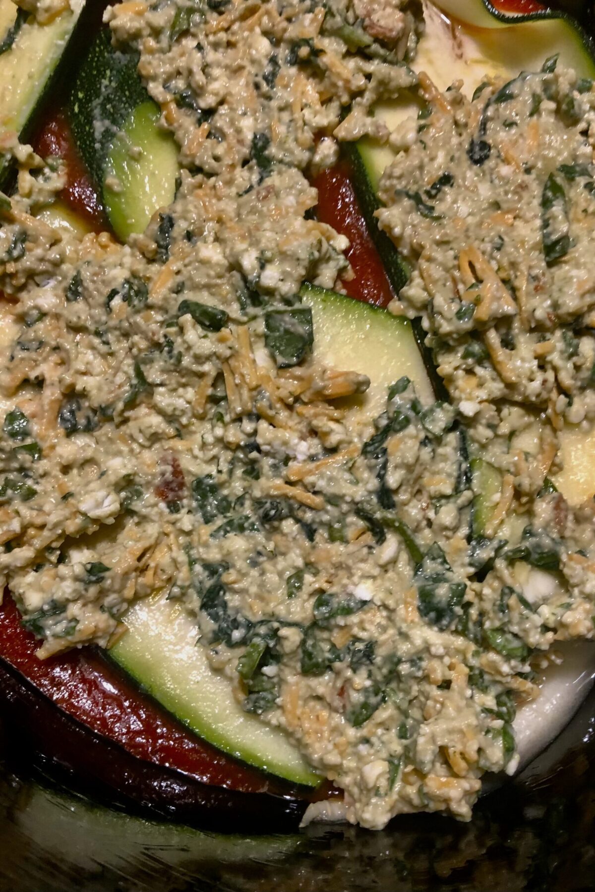 First layer of lasagna, sauce zucchini and then mix then repeat