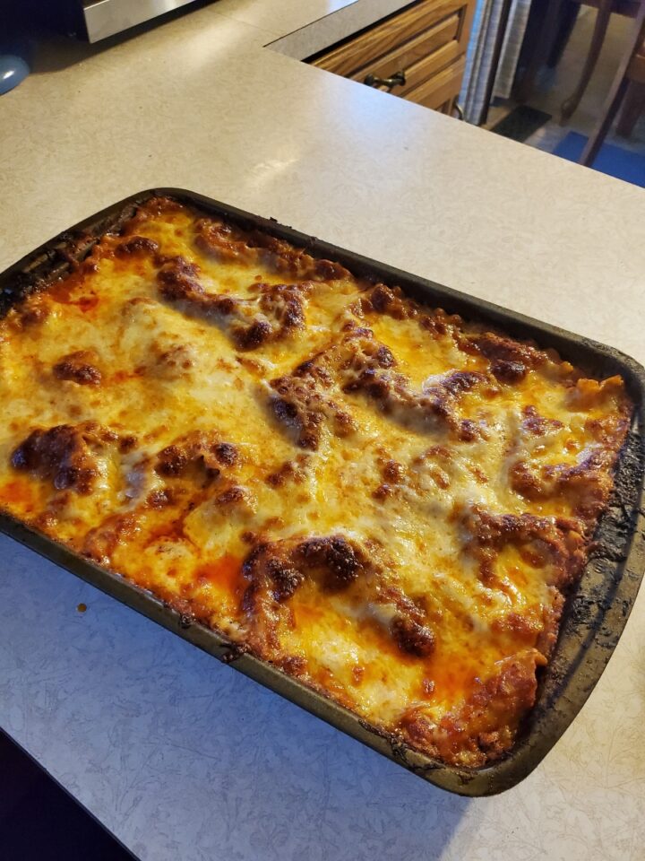 Lasagna sitting on the counter