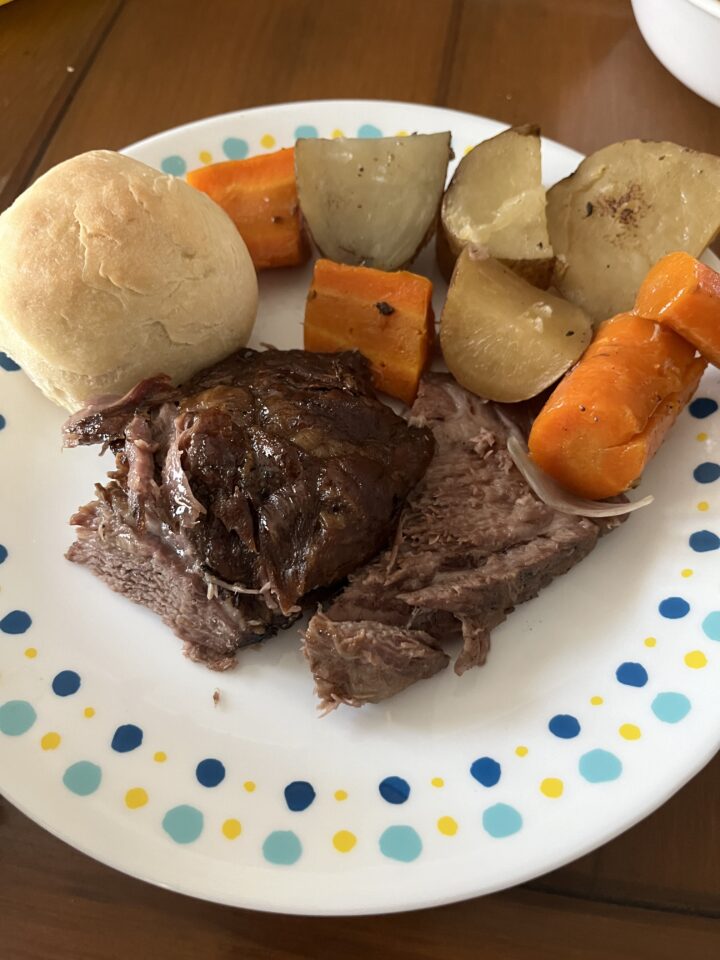 Similar piture to the last but has been turned and roast has been filled to show the sear part on it has a much darker color