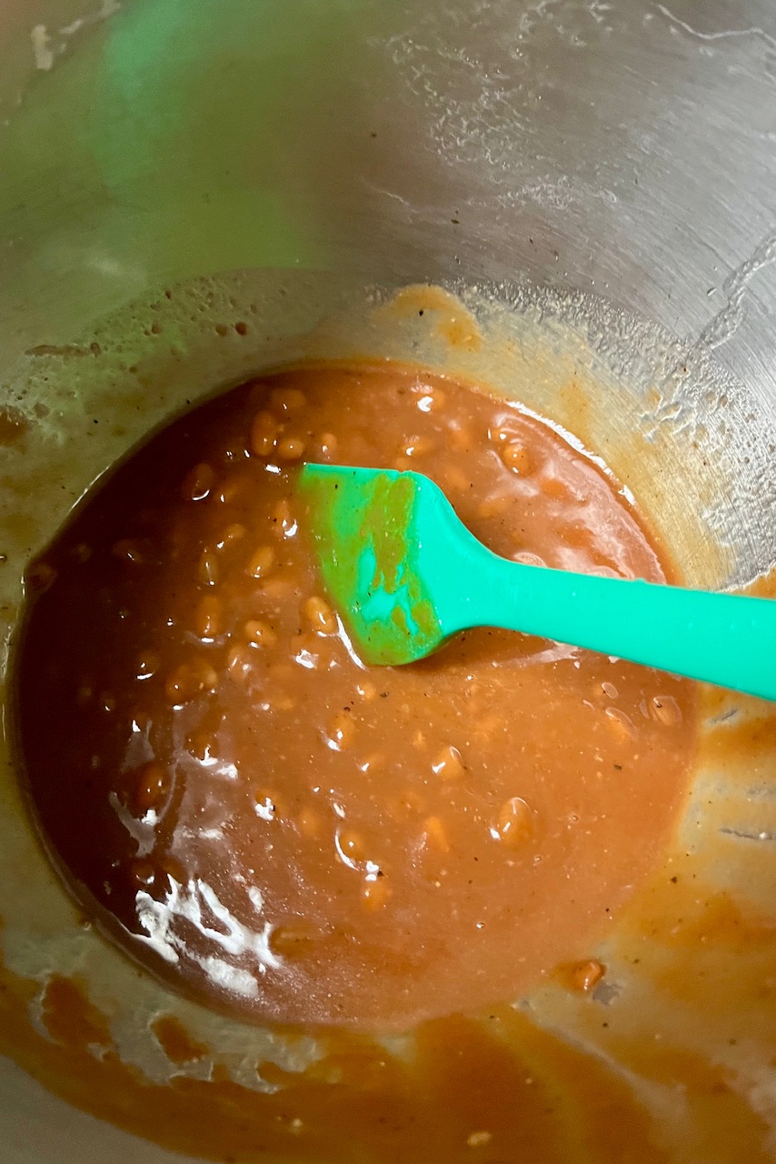 Can of beans and sugar and other ingreat all mixed together